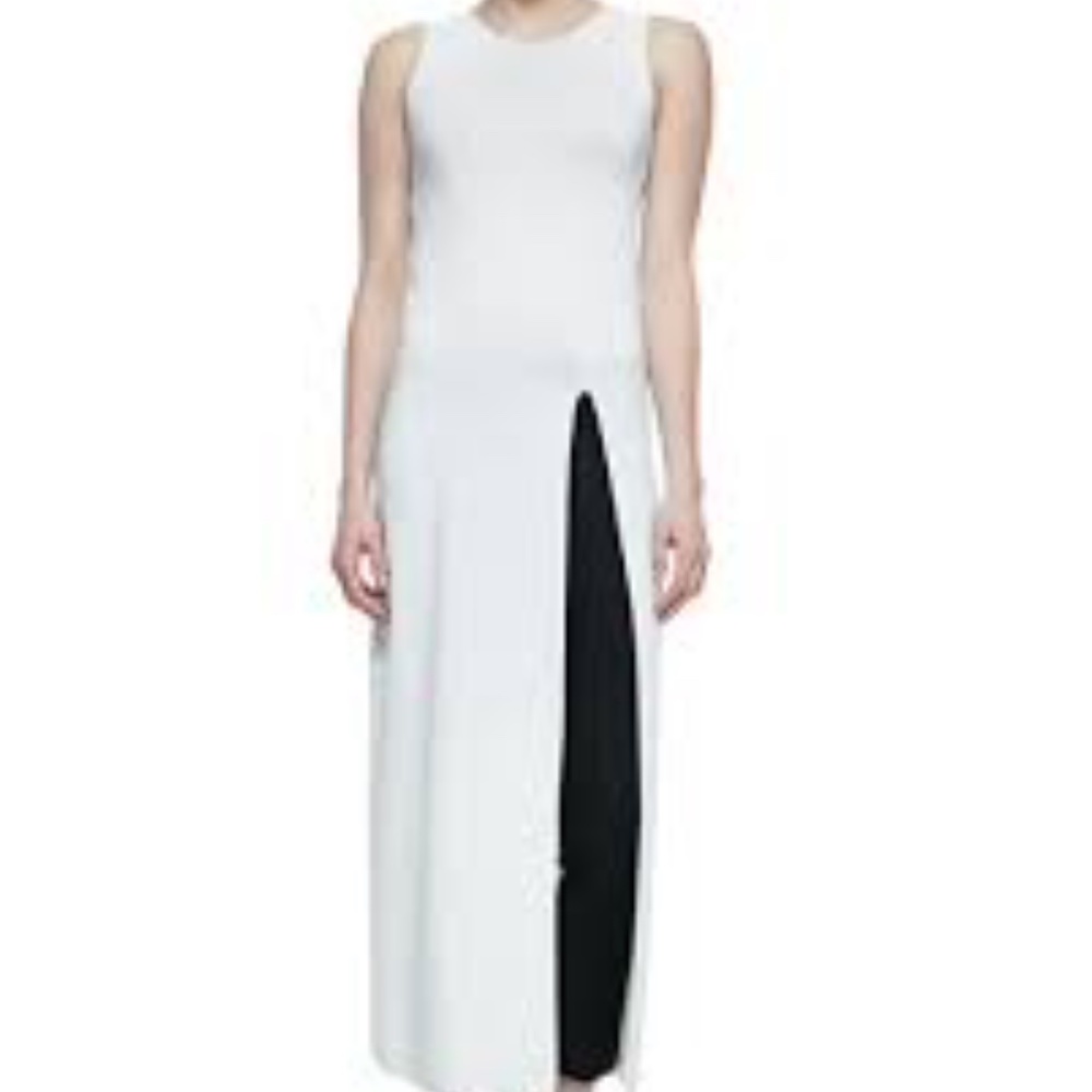 Sleeveless White Maxi Dress with Black Side Panel